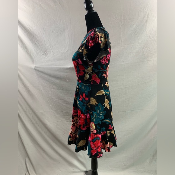 Boho Floral Print Ruffle Trim Dress Black - Picture 8 of 9